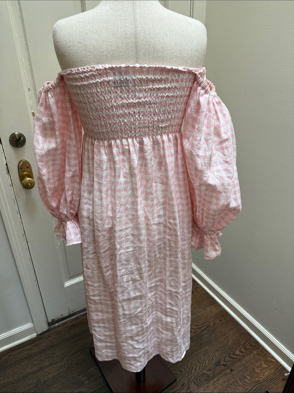 Sleeper Pink Gingham Off-Shoulder Smocked Dress - Picture 2 of 3
